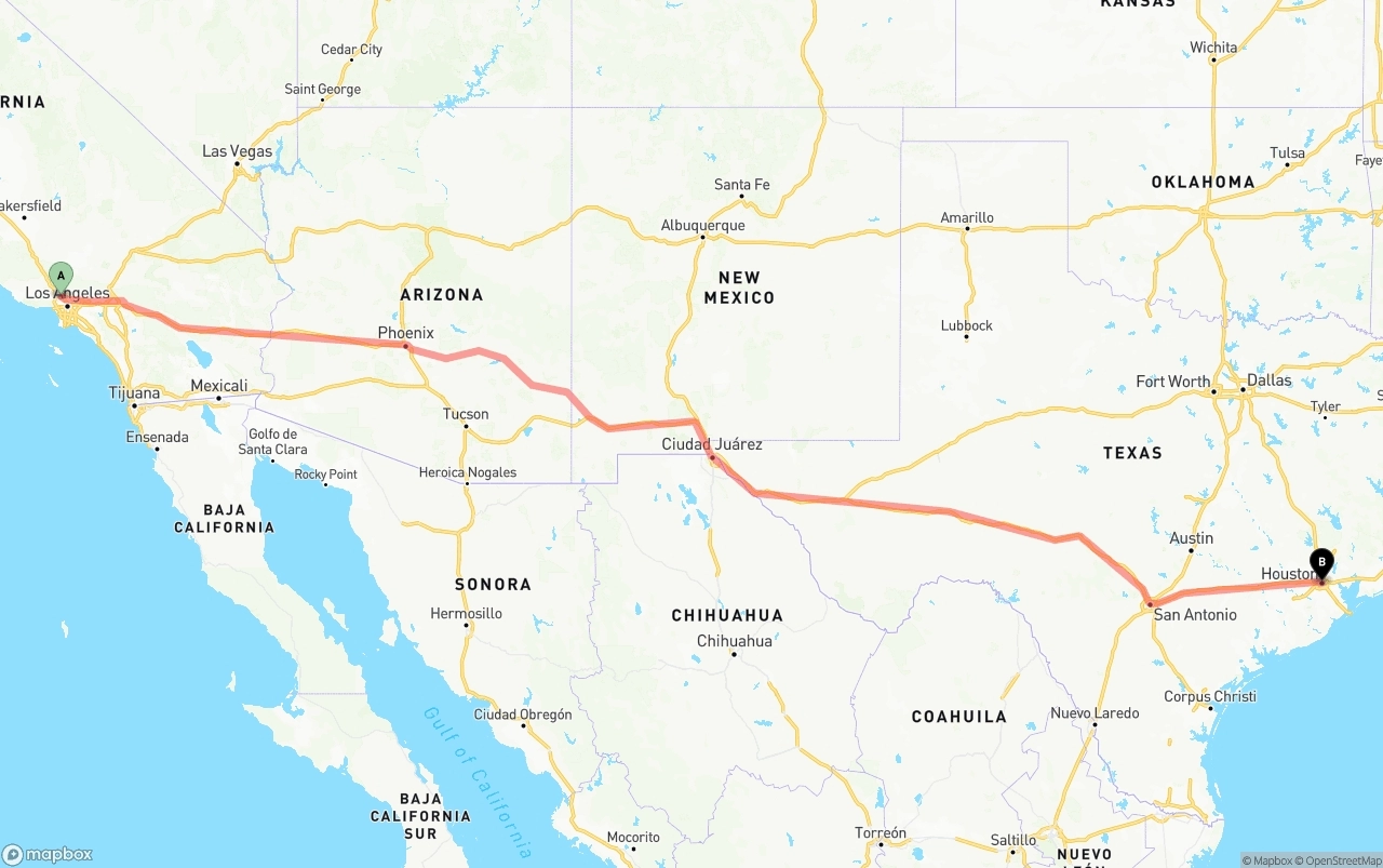 Shipping route from Bob Hope Airport to Houston
