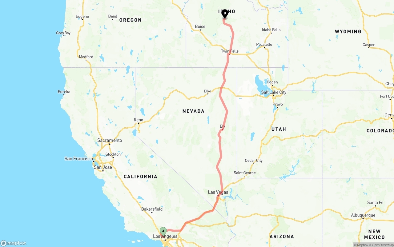 Shipping route from Bob Hope Airport to Idaho