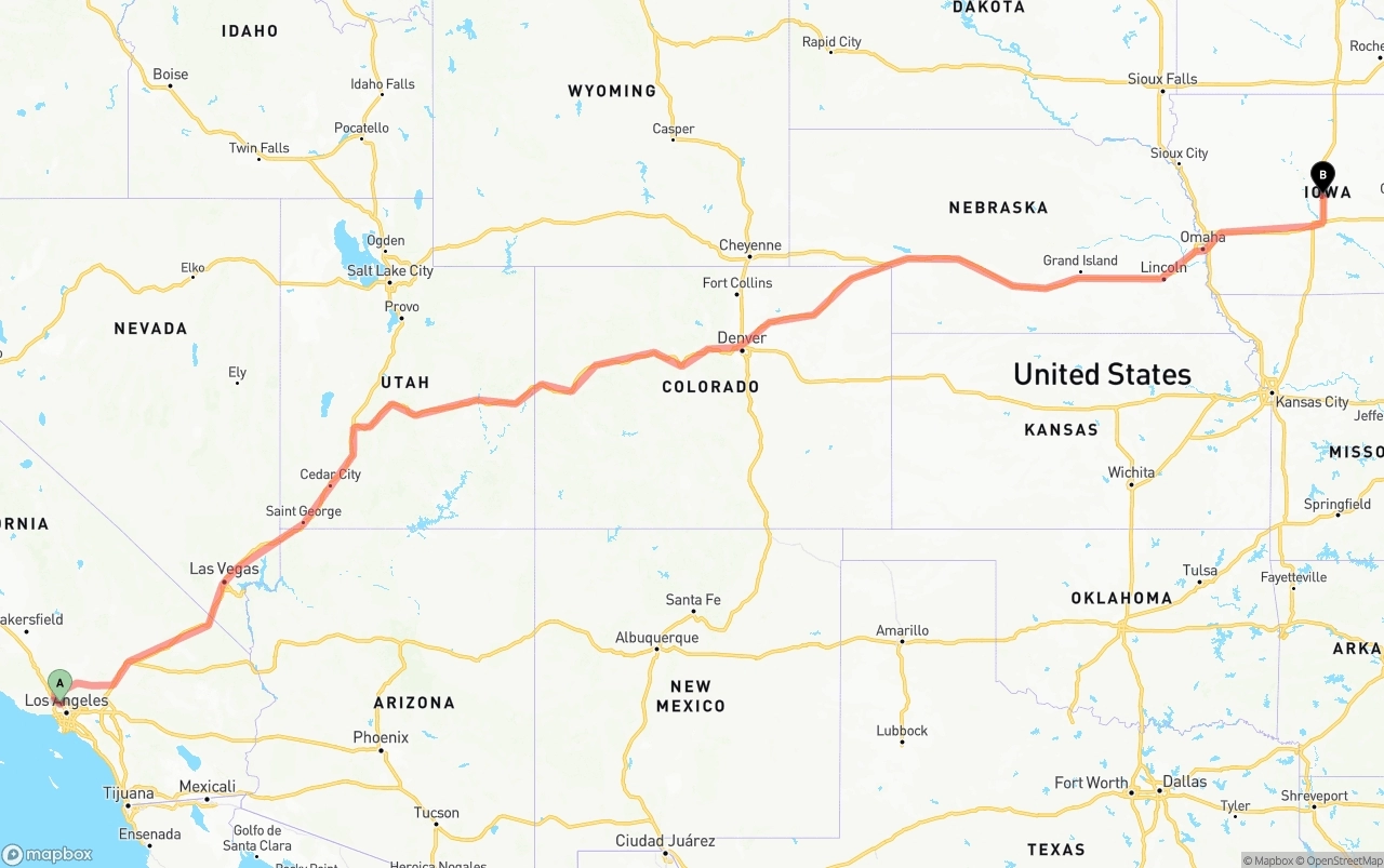 Shipping route from Bob Hope Airport to Iowa