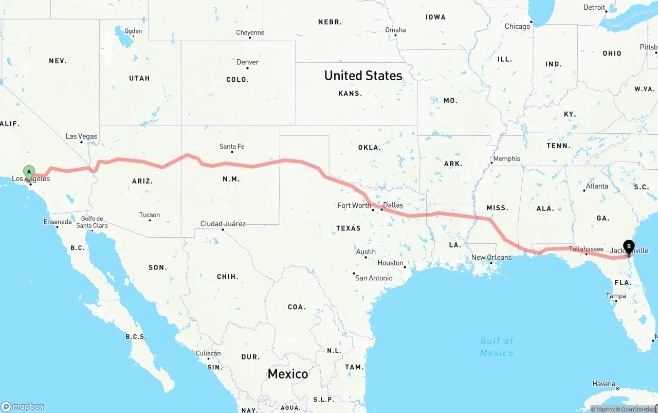 Shipping route from Bob Hope Airport to Jacksonville