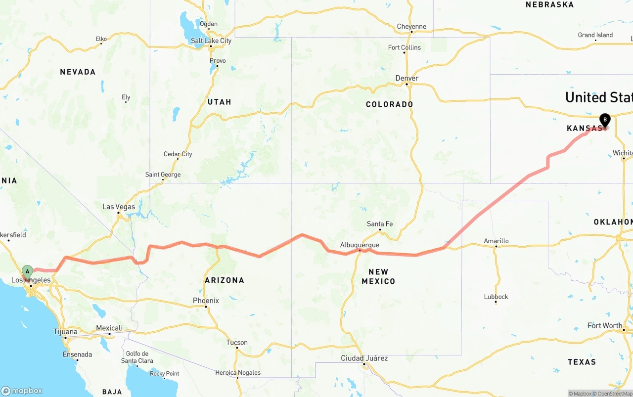 Shipping route from Bob Hope Airport to Kansas