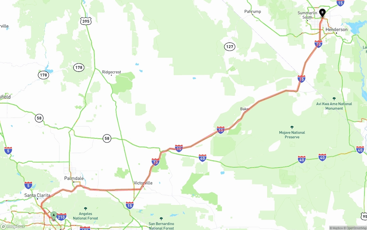 Shipping route from Bob Hope Airport to Las Vegas