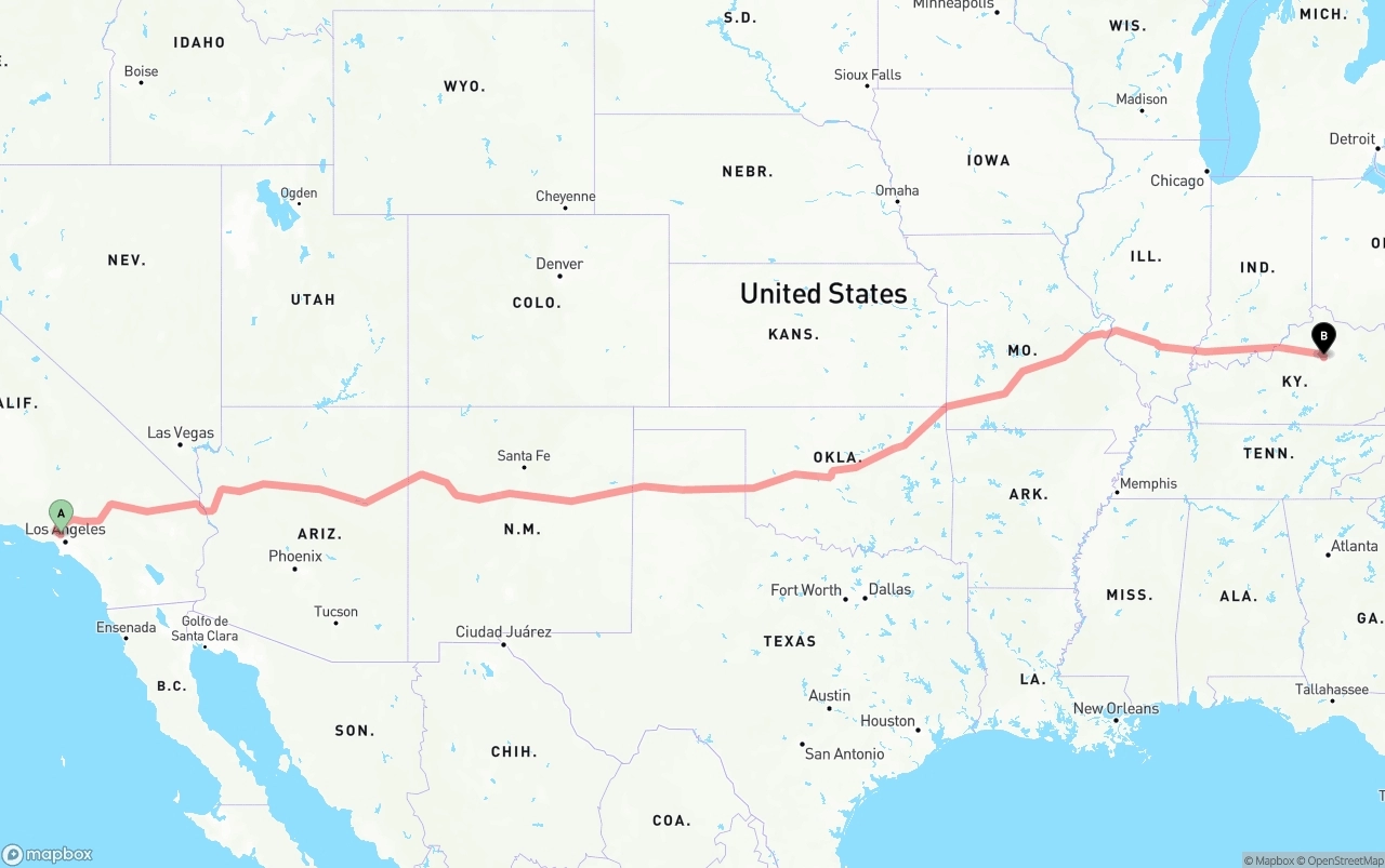 Shipping route from Bob Hope Airport to Lexington