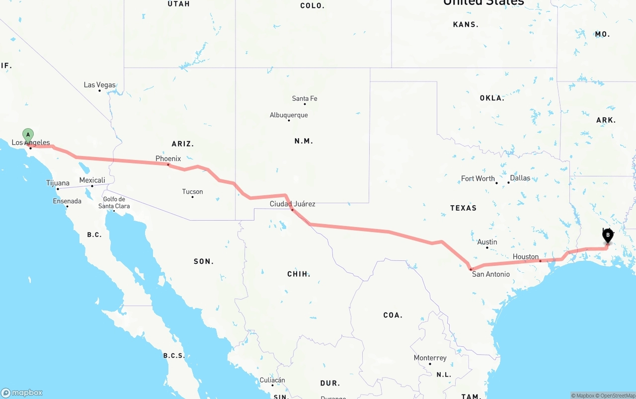 Shipping route from Bob Hope Airport to Louisiana