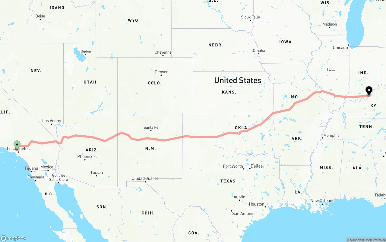 Shipping route from Bob Hope Airport to Louisville