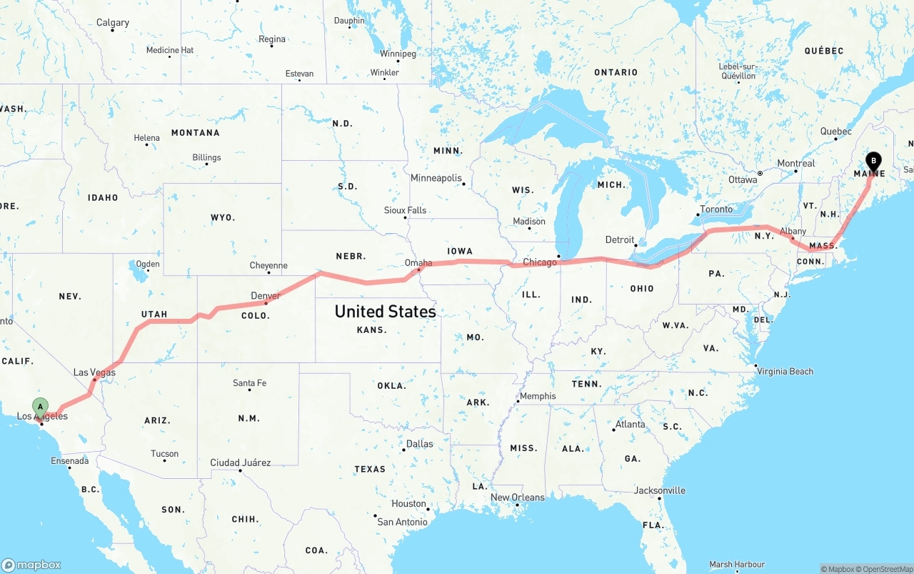 Shipping route from Bob Hope Airport to Maine