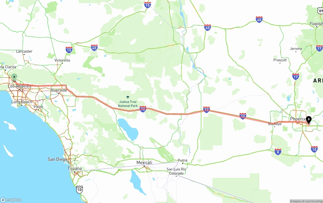 Shipping route from Bob Hope Airport to Mesa