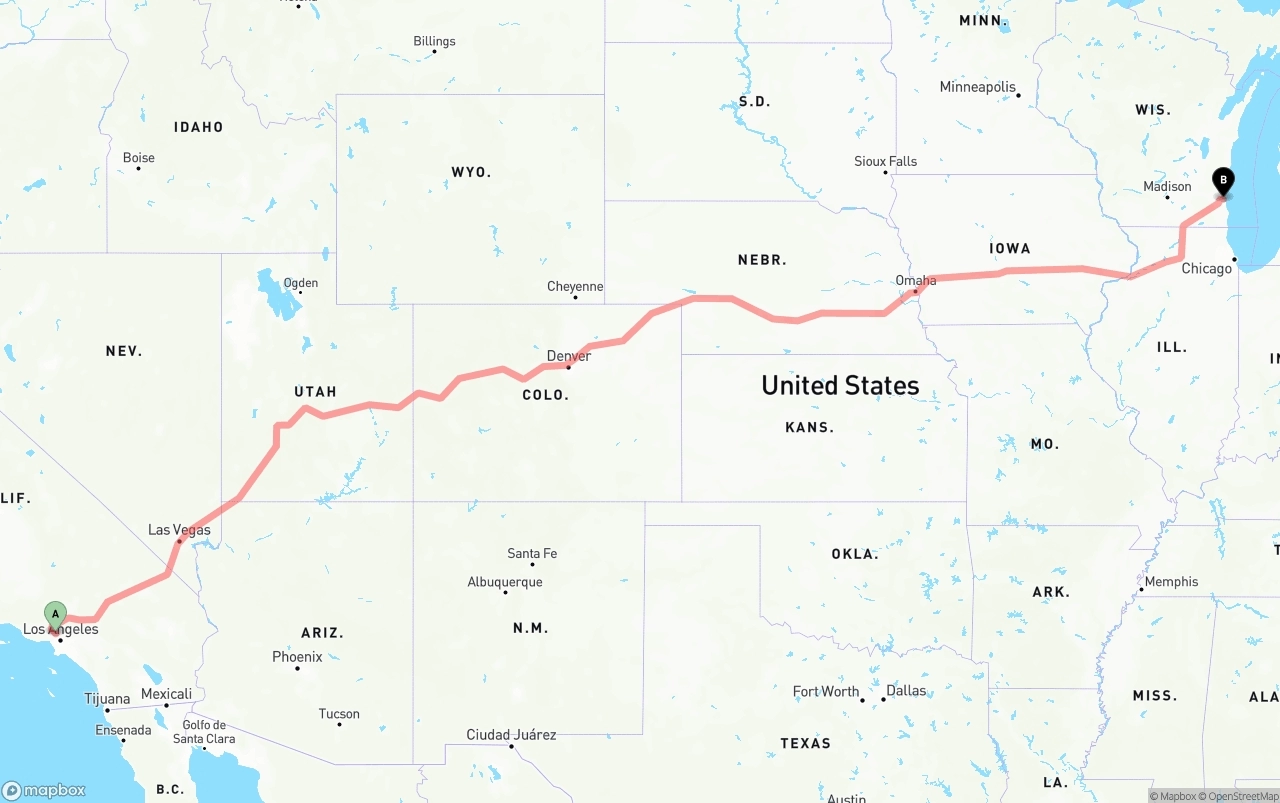 Shipping route from Bob Hope Airport to Milwaukee