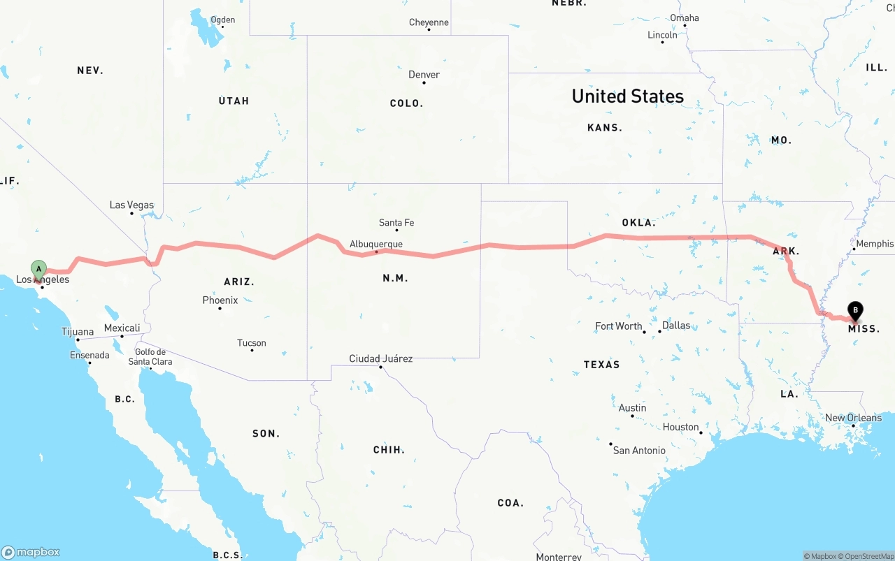 Shipping route from Bob Hope Airport to Mississippi