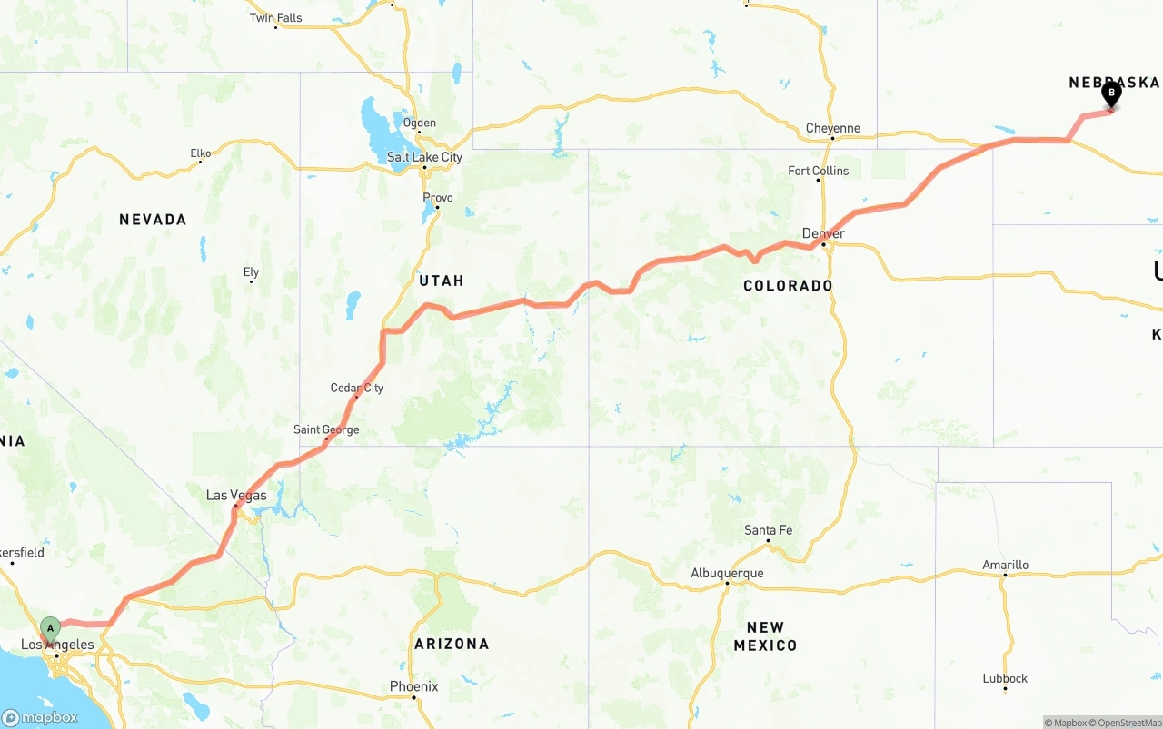 Shipping route from Bob Hope Airport to Nebraska