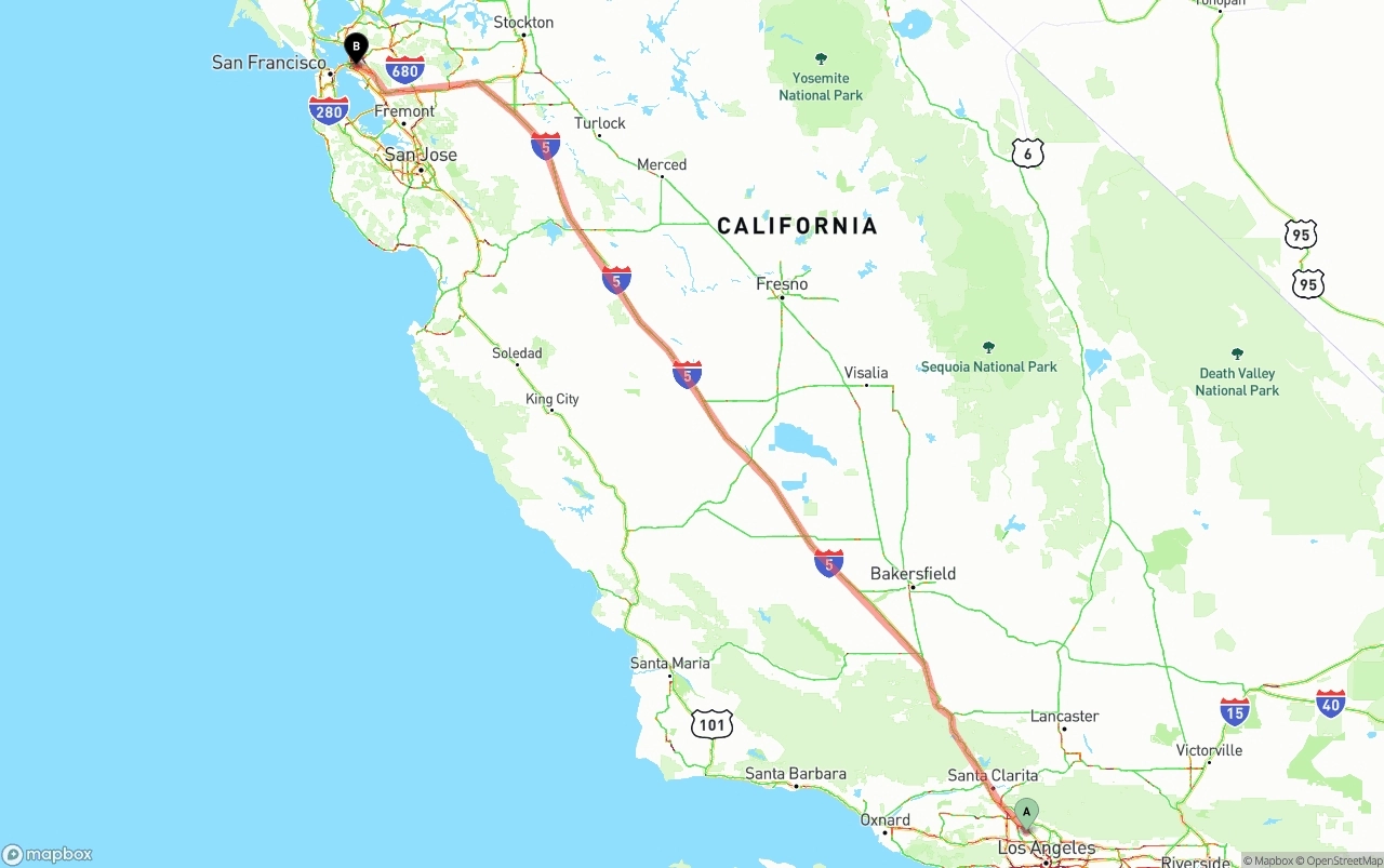 Shipping route from Bob Hope Airport to Oakland