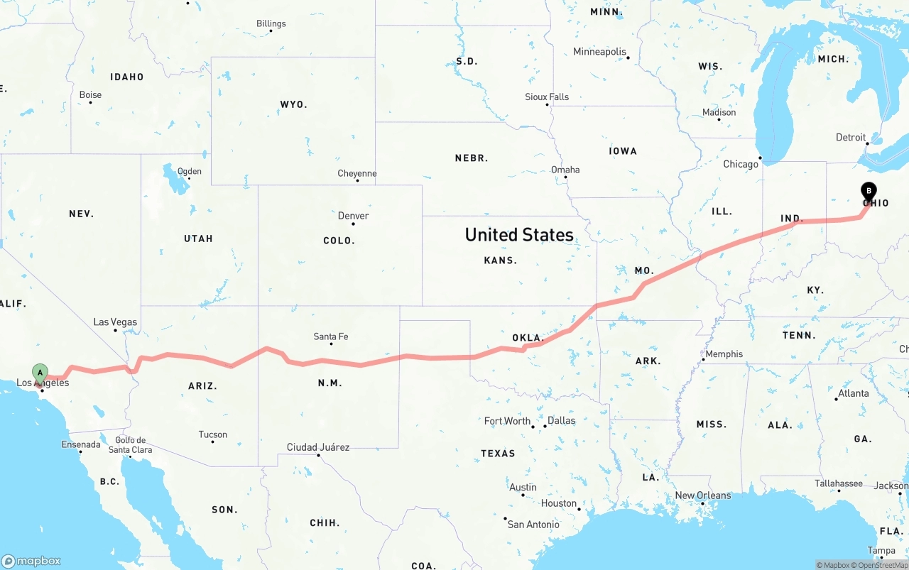 Shipping route from Bob Hope Airport to Ohio