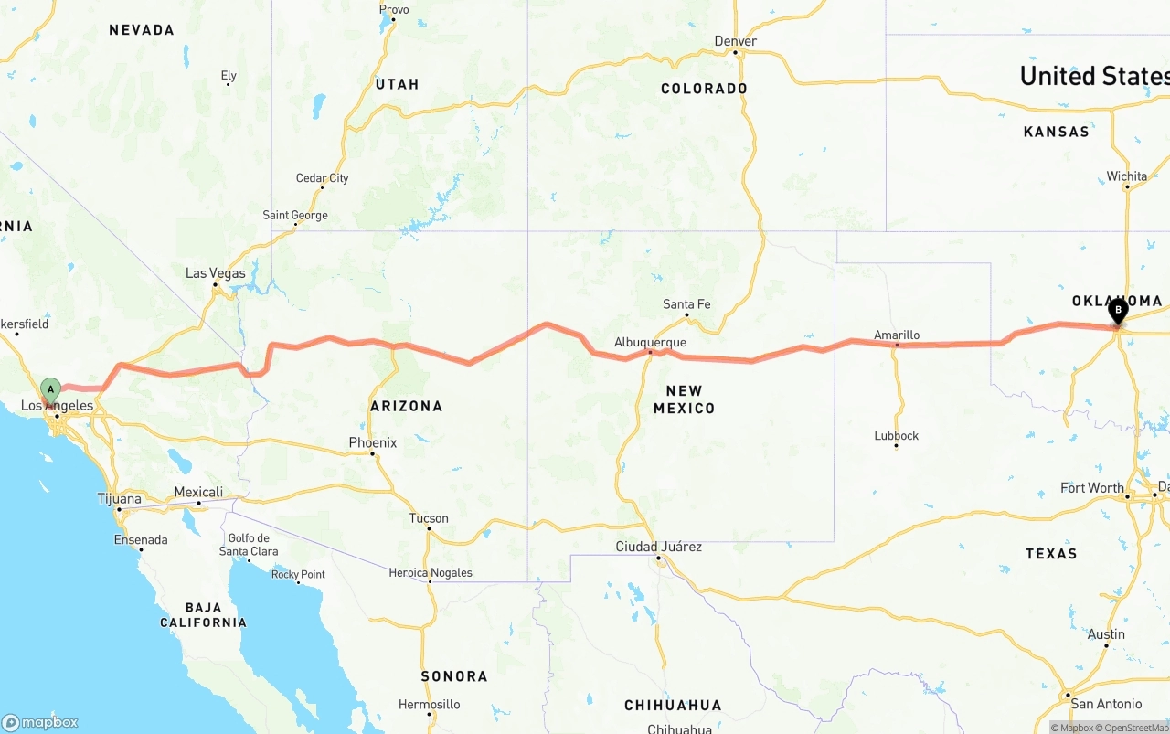 Shipping route from Bob Hope Airport to Oklahoma City