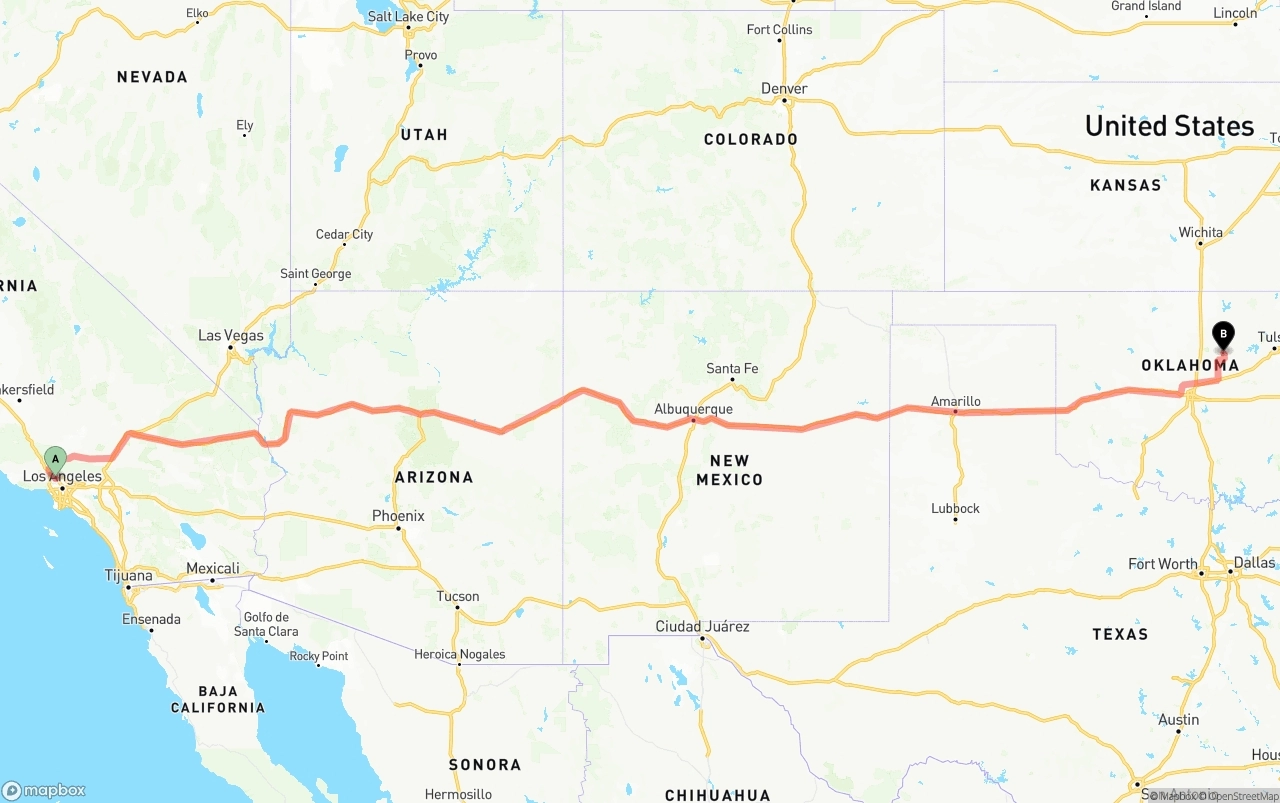 Shipping route from Bob Hope Airport to Oklahoma