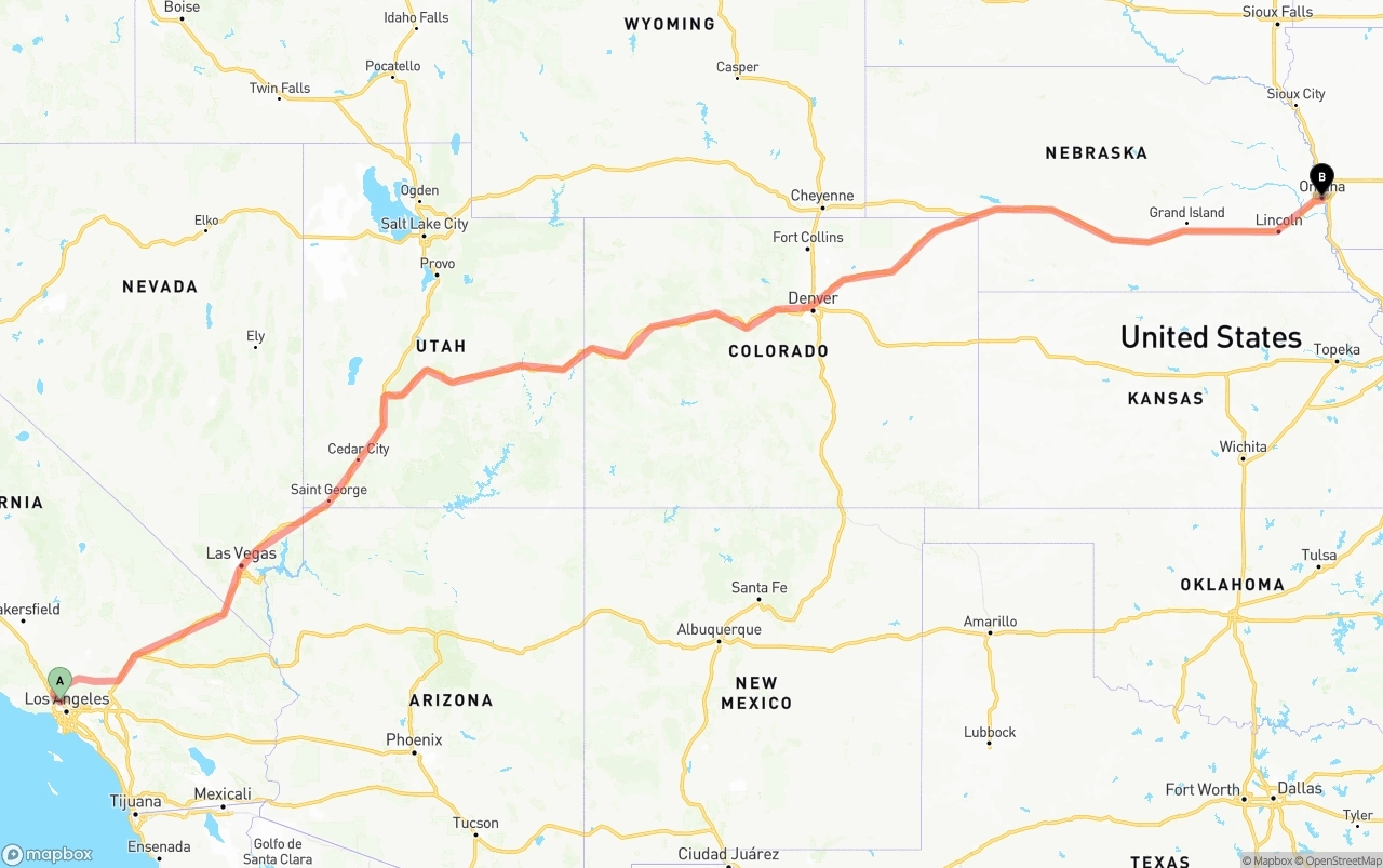 Shipping route from Bob Hope Airport to Omaha