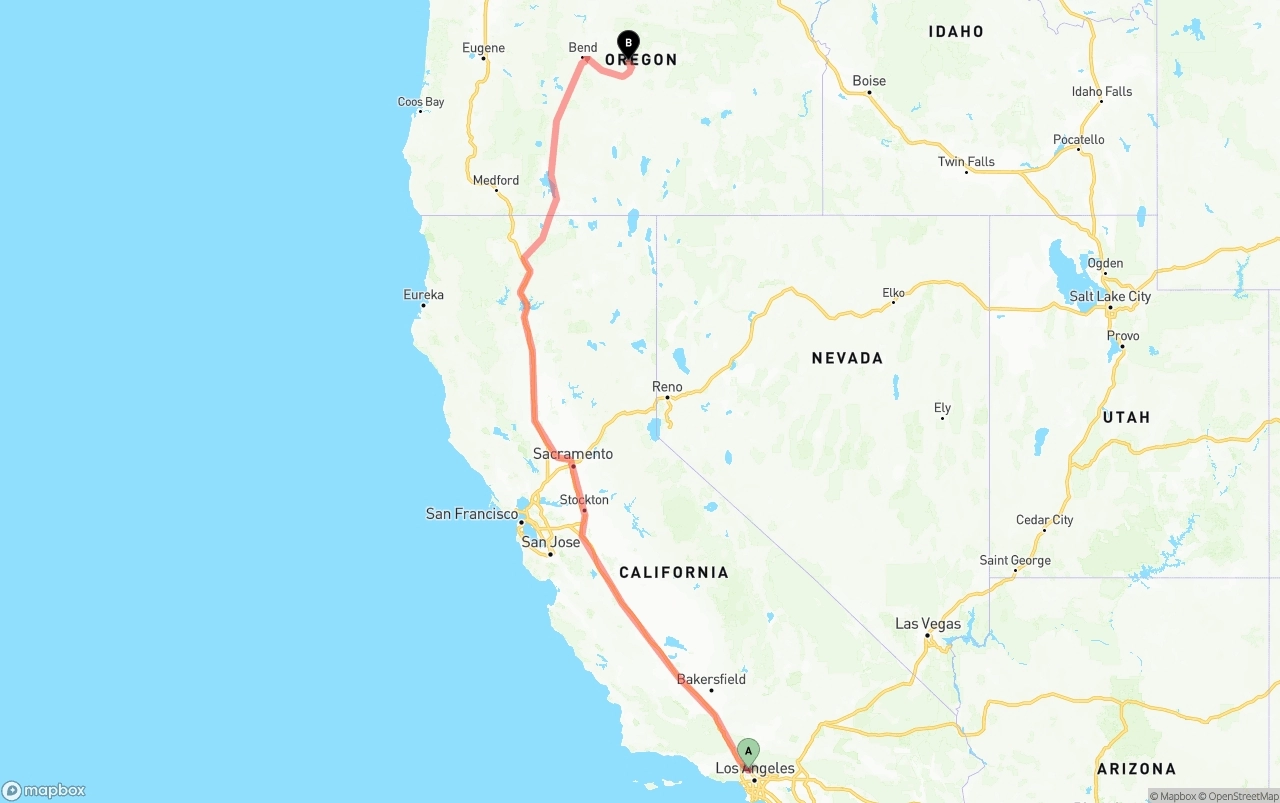 Shipping route from Bob Hope Airport to Oregon