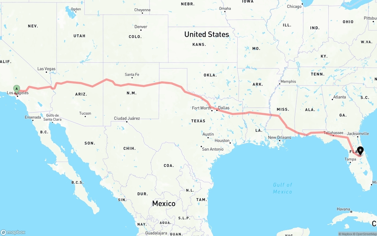Shipping route from Bob Hope Airport to Orlando