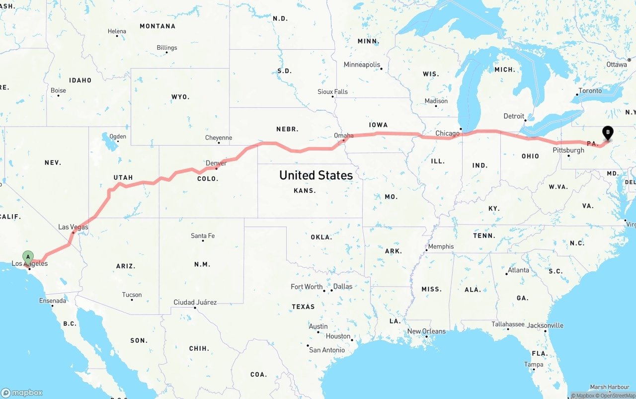 Shipping route from Bob Hope Airport to Pennsylvania