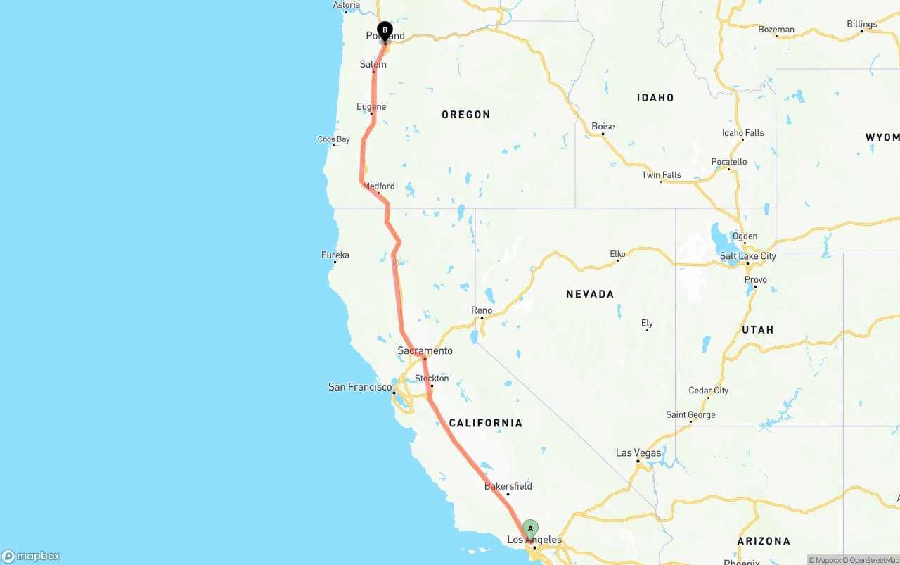 Shipping route from Bob Hope Airport to Portland