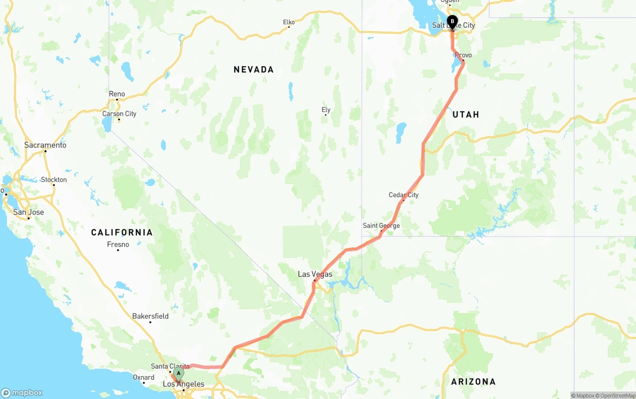 Shipping route from Bob Hope Airport to Salt Lake City
