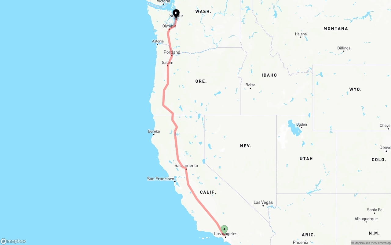 Shipping route from Bob Hope Airport to Seattle