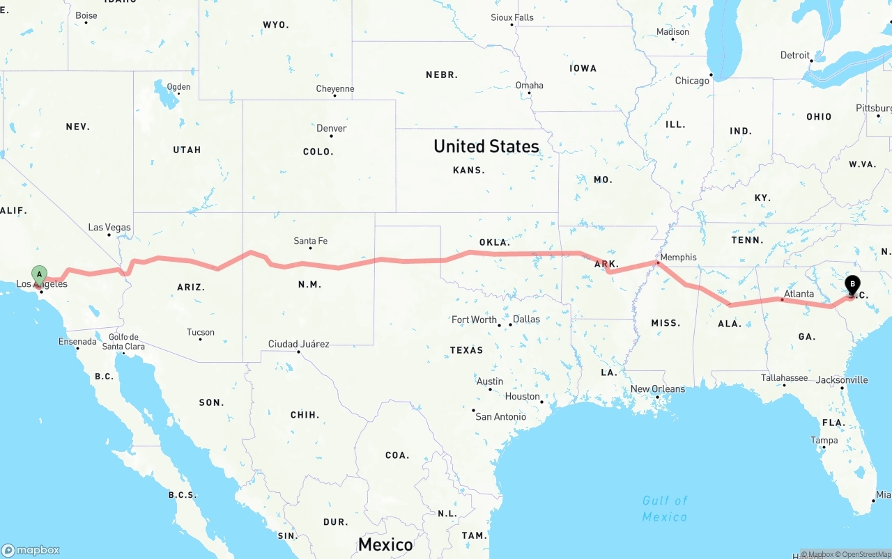 Shipping route from Bob Hope Airport to South Carolina