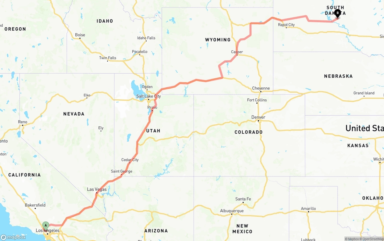 Shipping route from Bob Hope Airport to South Dakota