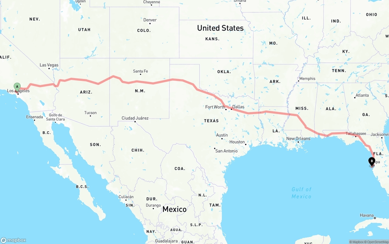 Shipping route from Bob Hope Airport to St. Petersburg