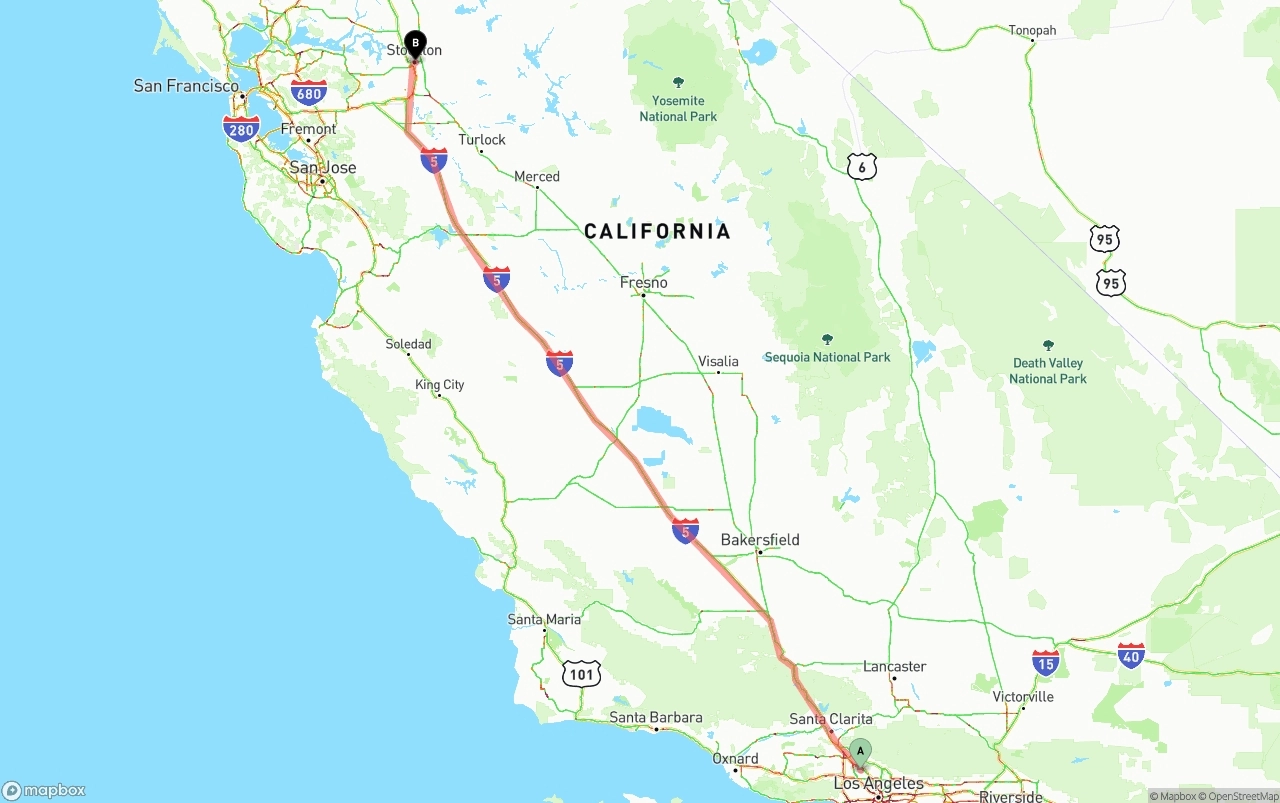 Shipping route from Bob Hope Airport to Stockton