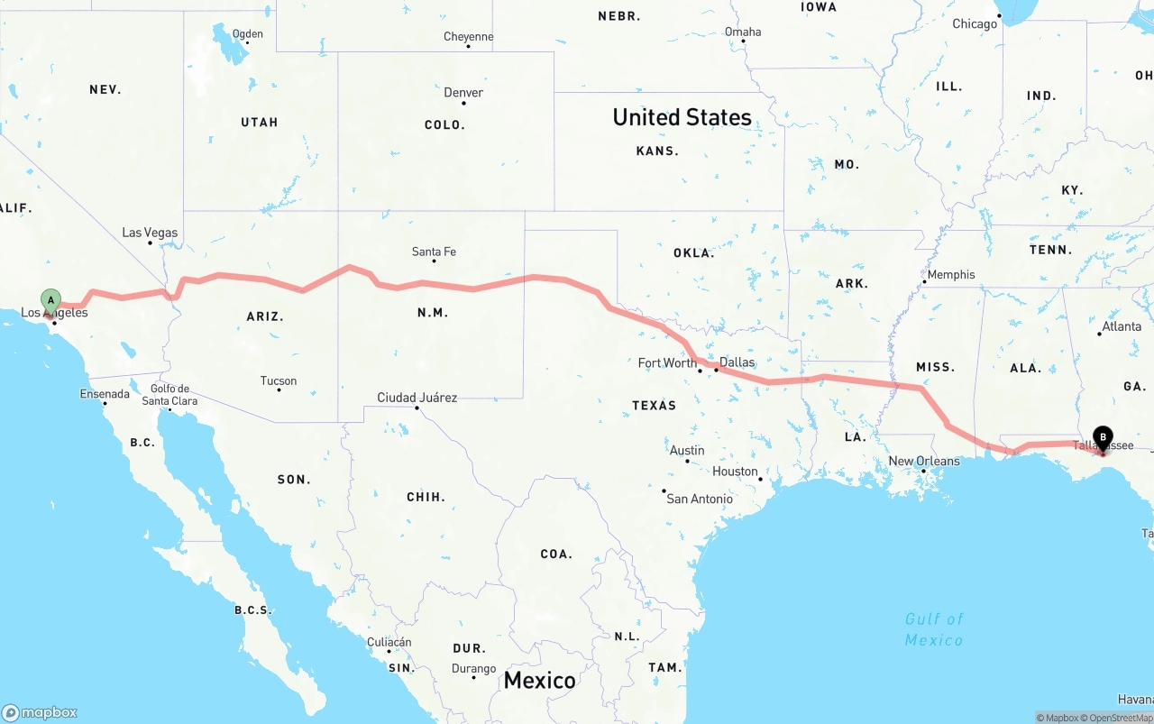 Shipping route from Bob Hope Airport to Tallahassee