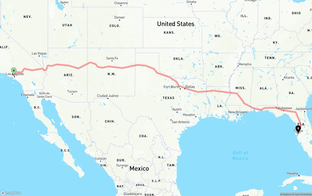 Shipping route from Bob Hope Airport to Tampa