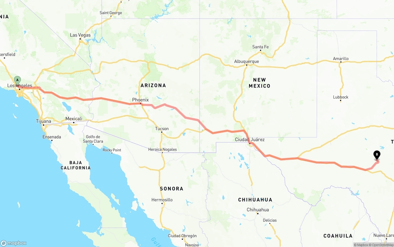 Shipping route from Bob Hope Airport to Texas