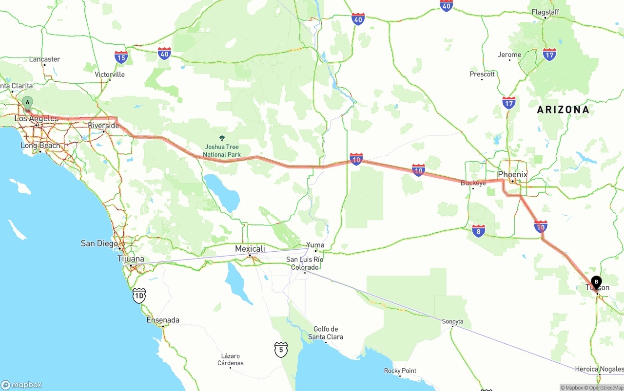 Shipping route from Bob Hope Airport to Tucson