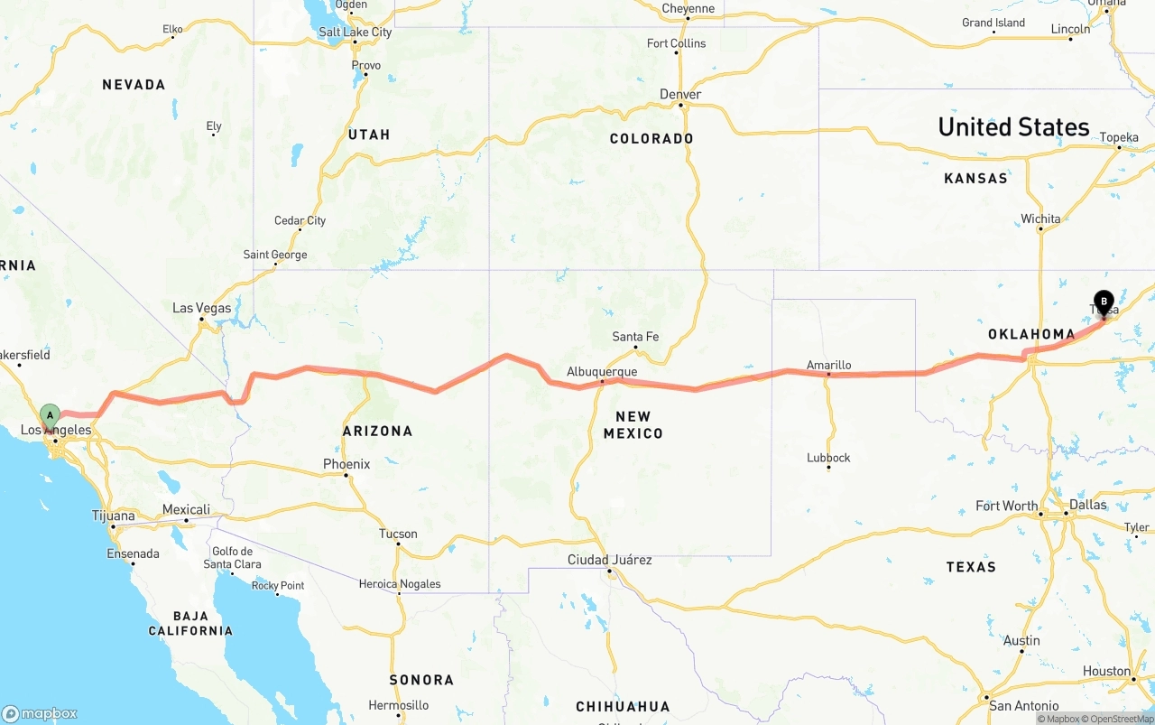 Shipping route from Bob Hope Airport to Tulsa