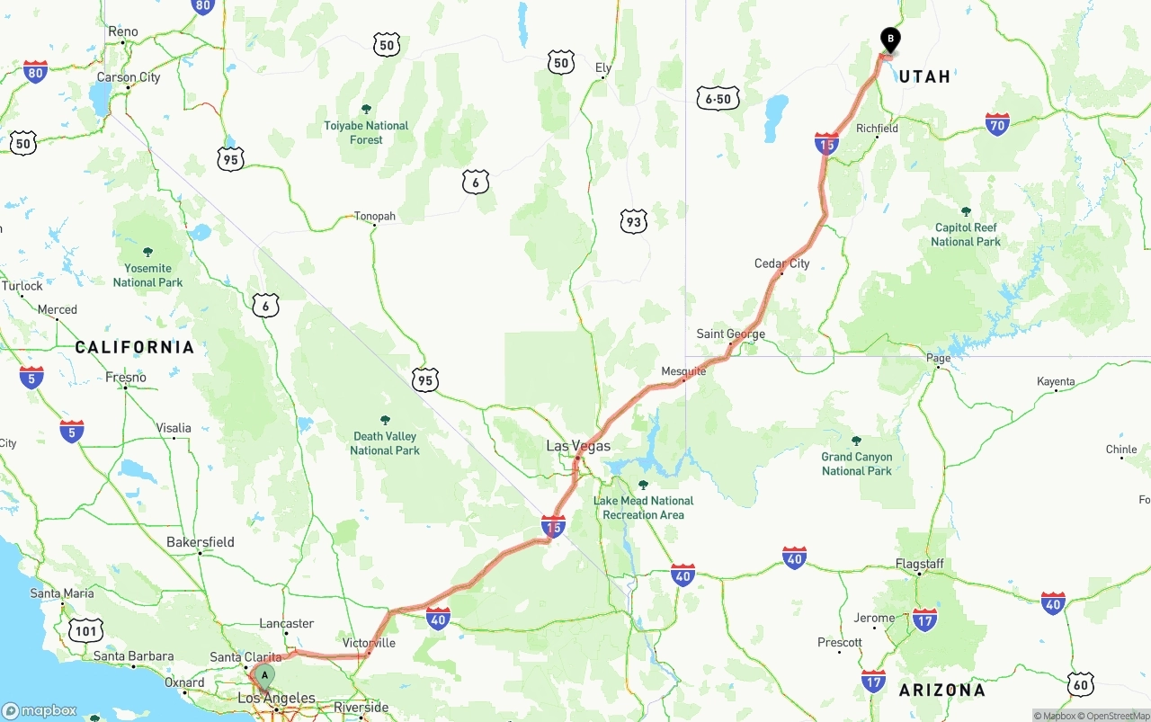 Shipping route from Bob Hope Airport to Utah