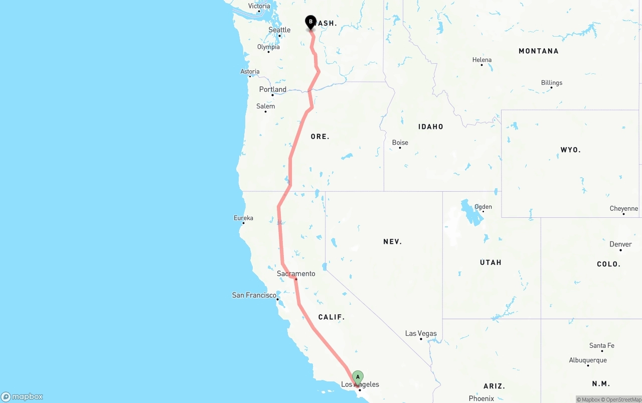 Shipping route from Bob Hope Airport to Washington