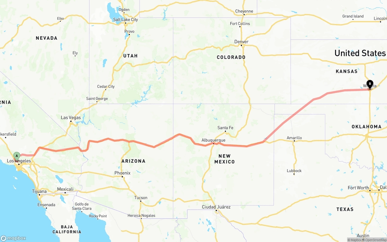 Shipping route from Bob Hope Airport to Wichita