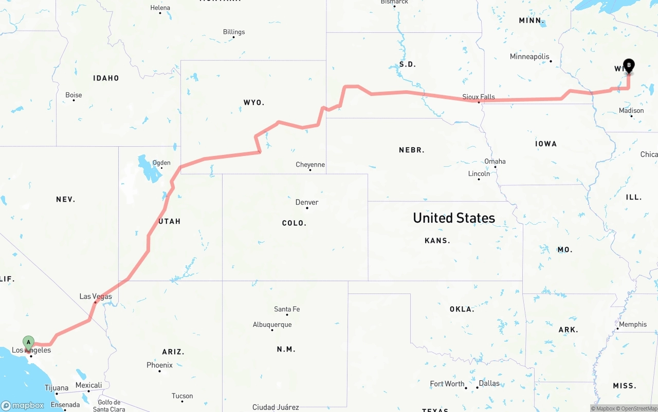 Shipping route from Bob Hope Airport to Wisconsin