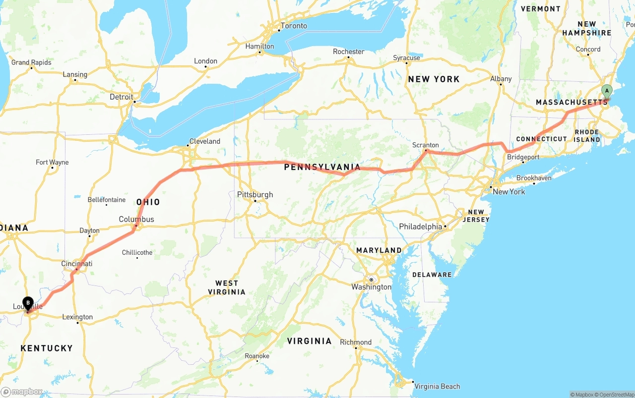 Shipping route from Boston to Louisville