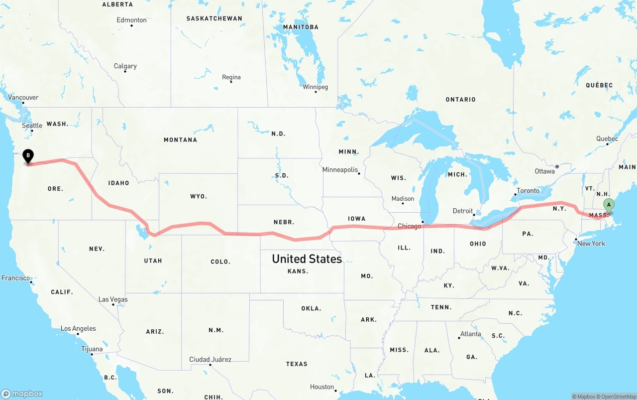 Shipping route from Boston to Portland