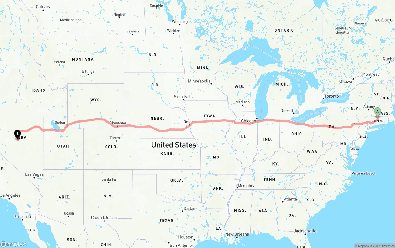 Shipping route from Bradley International Airport to Nevada