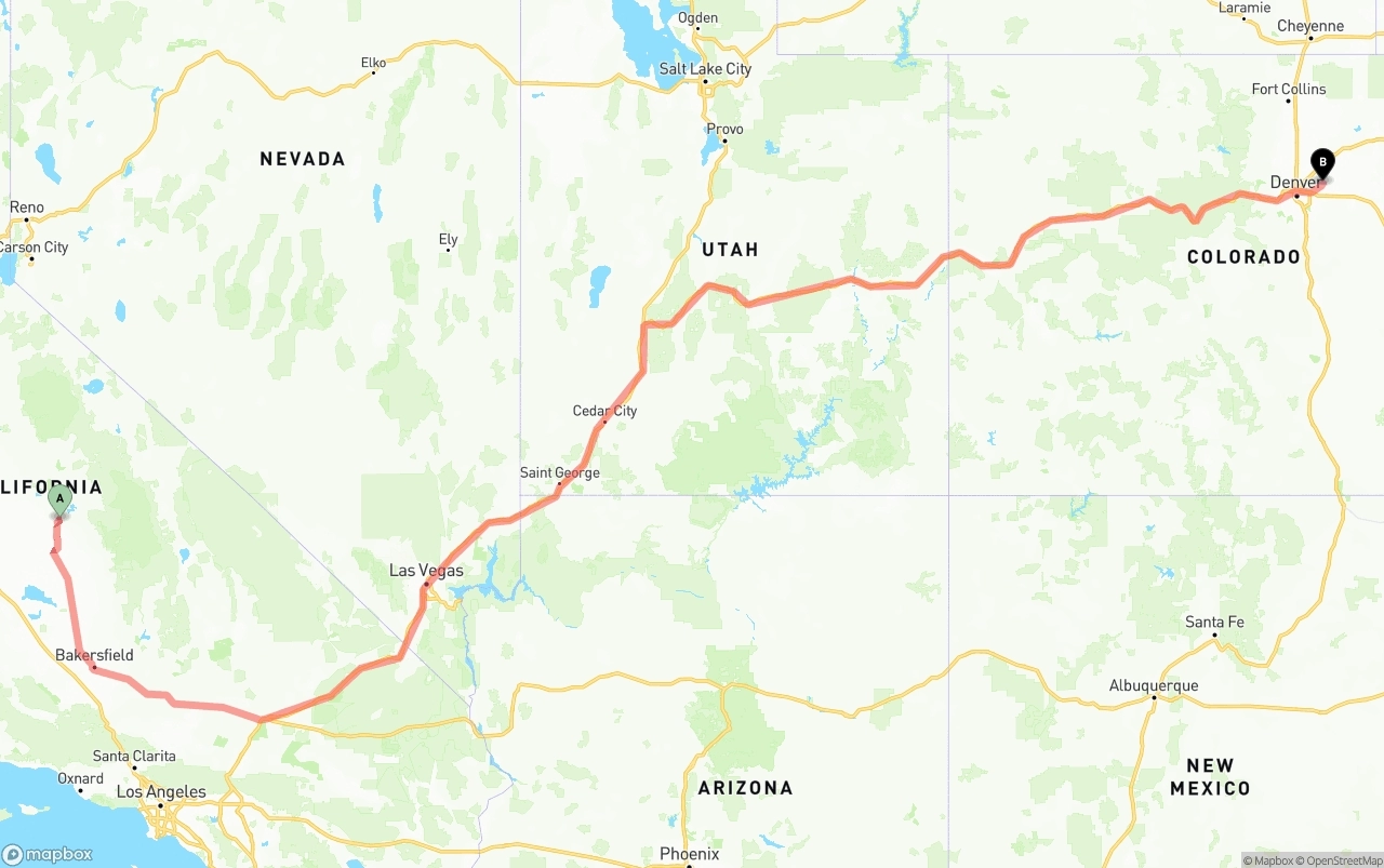Shipping route from California to Denver International Airport