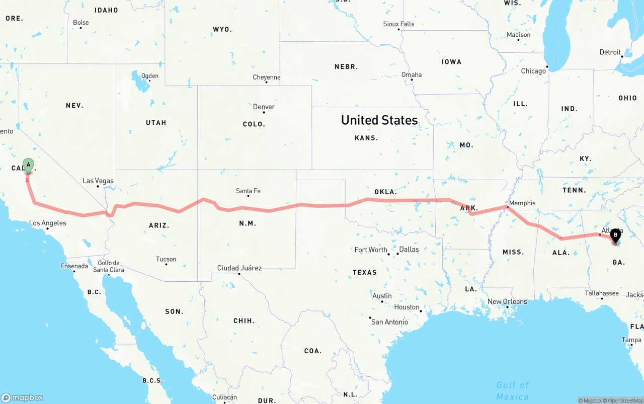 Shipping route from California to Georgia
