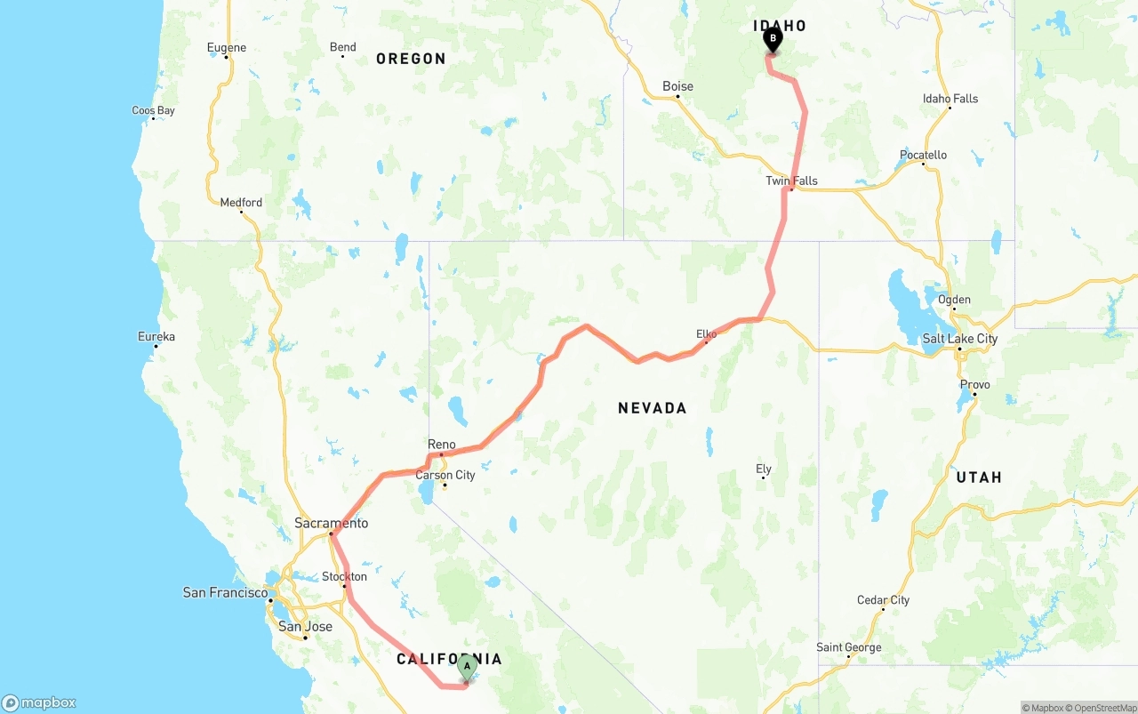 Shipping route from California to Idaho