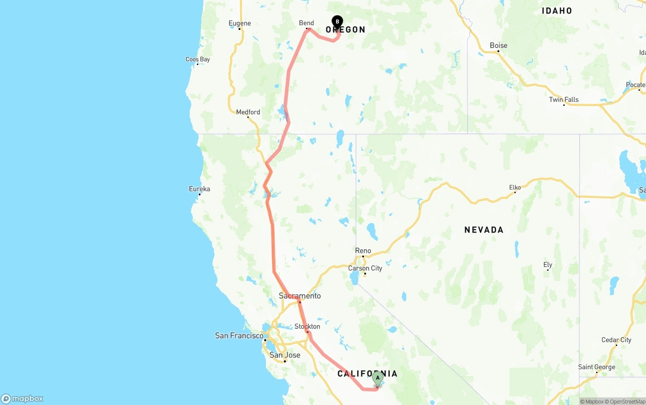Shipping route from California to Oregon