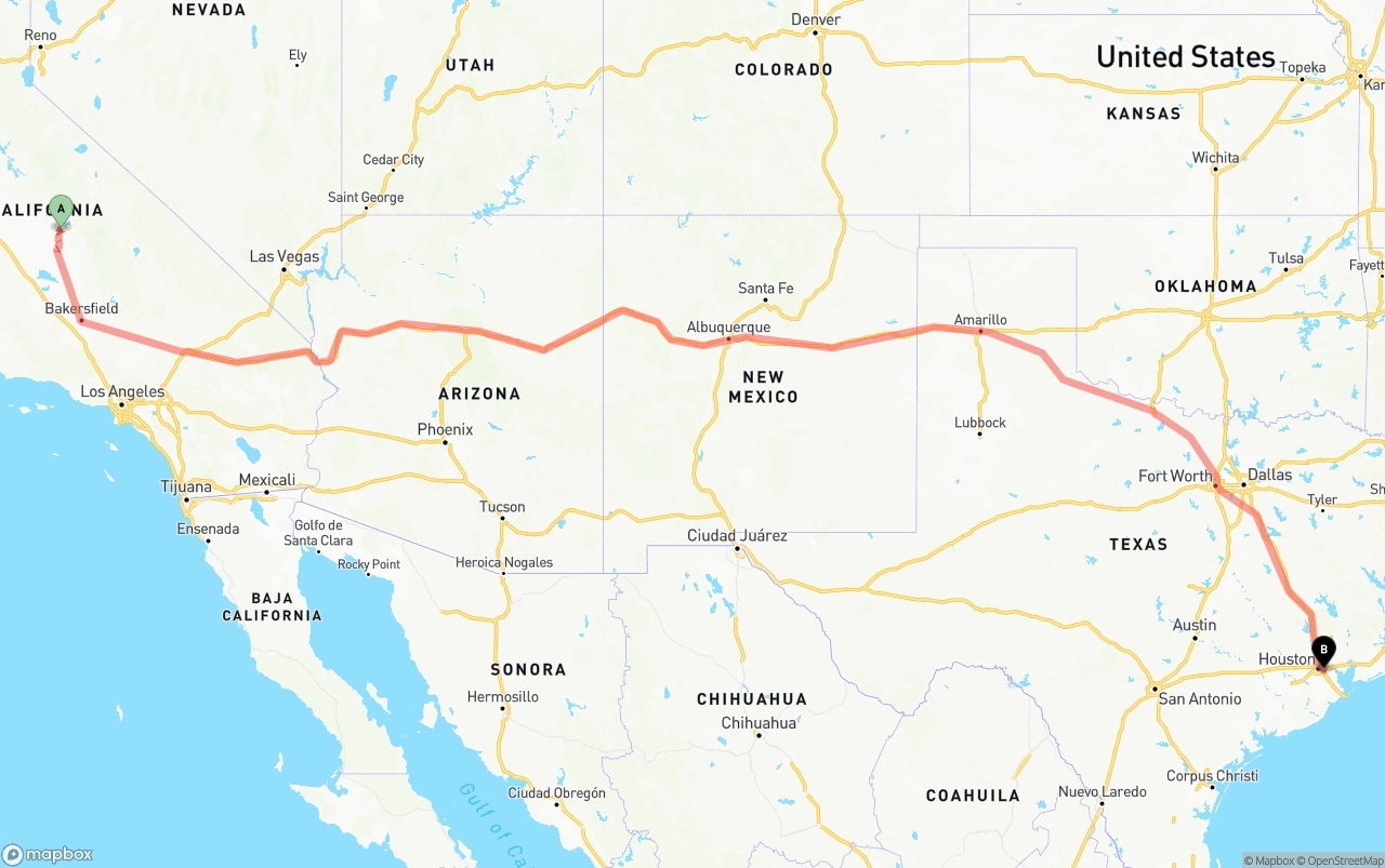 Shipping route from California to Port of Houston