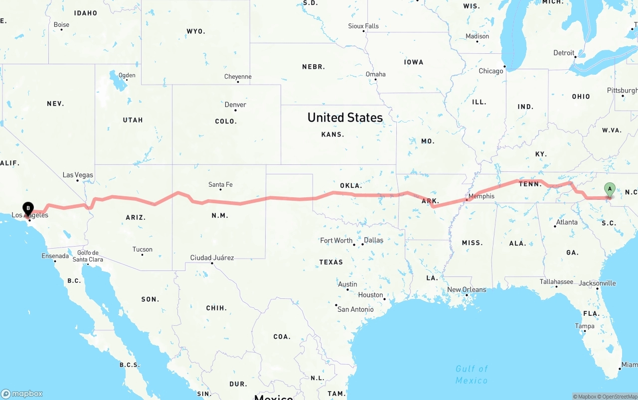 Shipping route from Charlotte to Bob Hope Airport