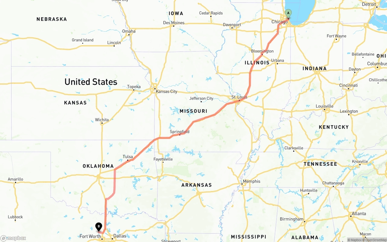 Shipping route from Chicago to Aurora