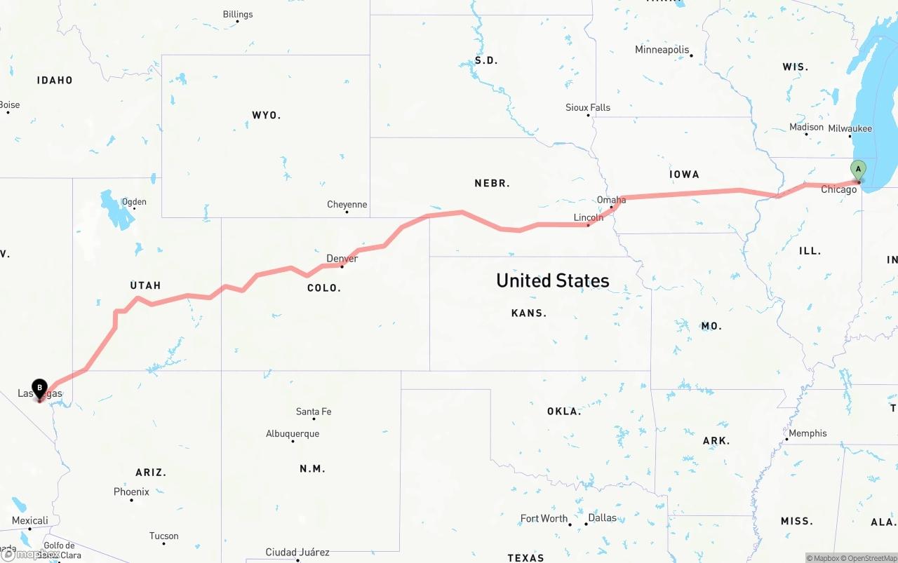 Shipping route from Chicago to Las Vegas