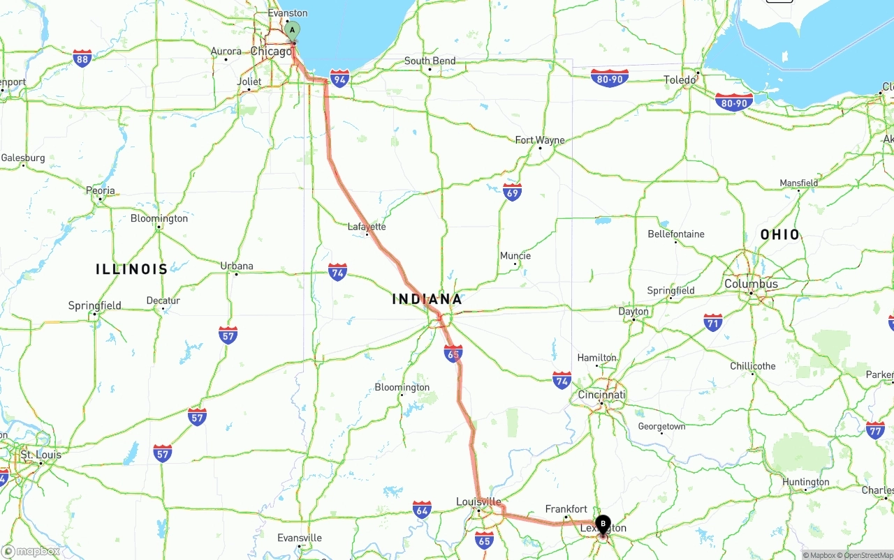 Shipping route from Chicago to Lexington